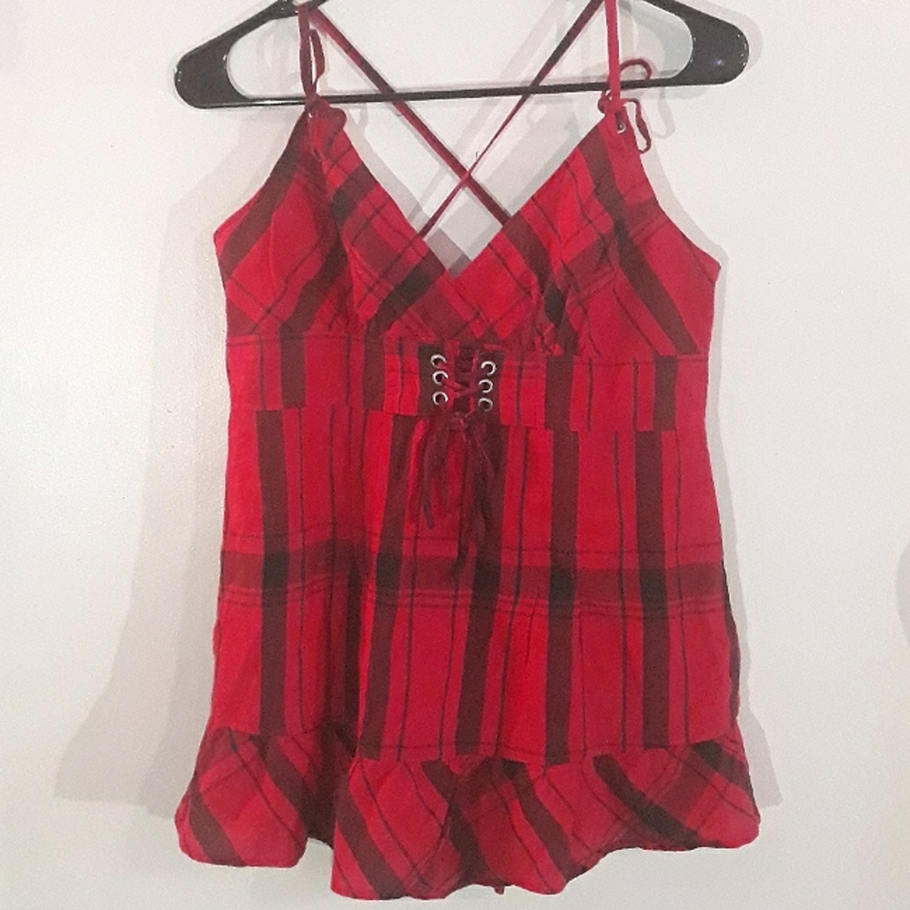 DONATED 6/30/2024 - Charlotte Russe Large Plaid Red Top